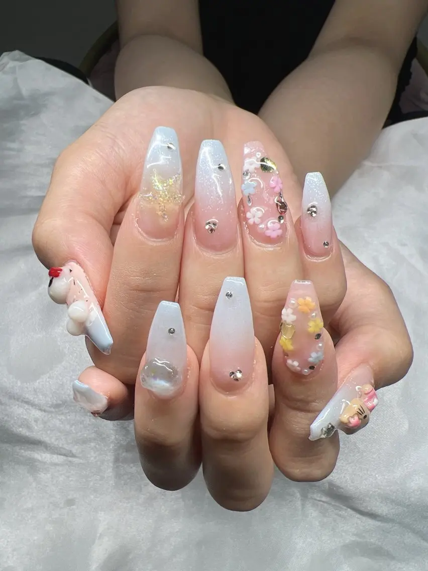 ネイル 長さ出し グラデーション キラキラネイル マグネットネイル ニュアンスネイル Lee Nails チップ長さだし専門店のネイルデザイン
