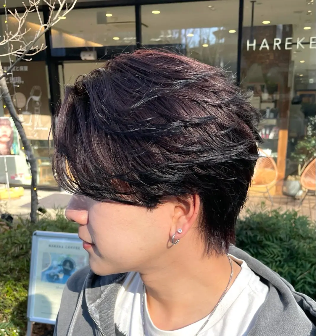 ミディアム カラー パーマ メンズ センターパート ヘアカラー 竹内 愛花のヘアスタイル