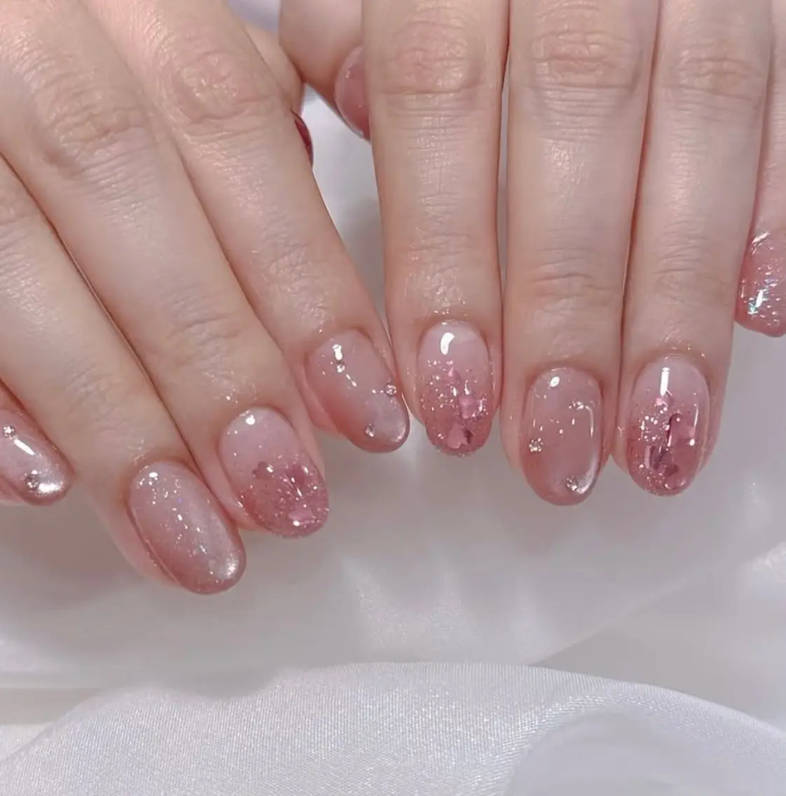 ネイル フレンチネイル ガーリー ガラスフレンチ 韓国ネイル ロングネイル ハンドネイル Venus nail チップ長さだし専門店のネイルデザイン