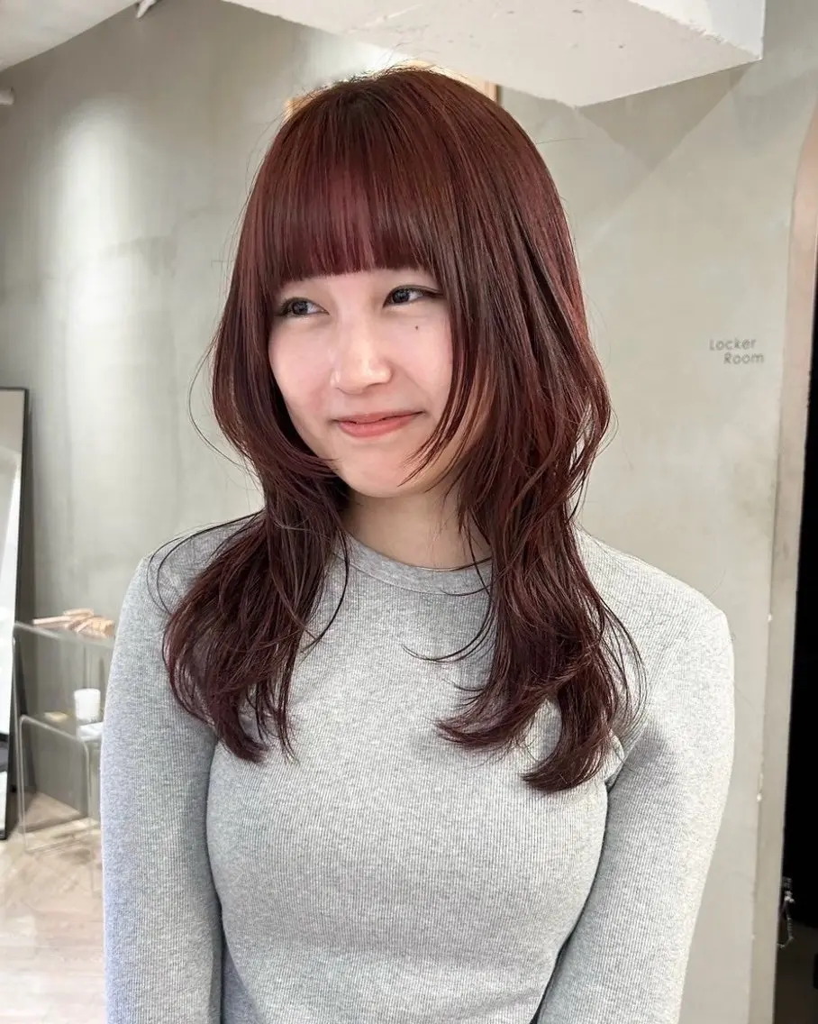セミロング カラー ヘアカラー トリートメント ヘッドスパ レイヤー/顔まわり/ 暖色/mao🎀のヘアスタイル