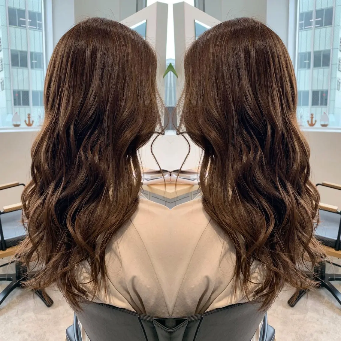 ロング カラー アッシュ バレイヤージュ ベージュカラー ブロンド ブルーカラー レイヤーカット/ 艶カラー/RYOMAのヘアスタイル