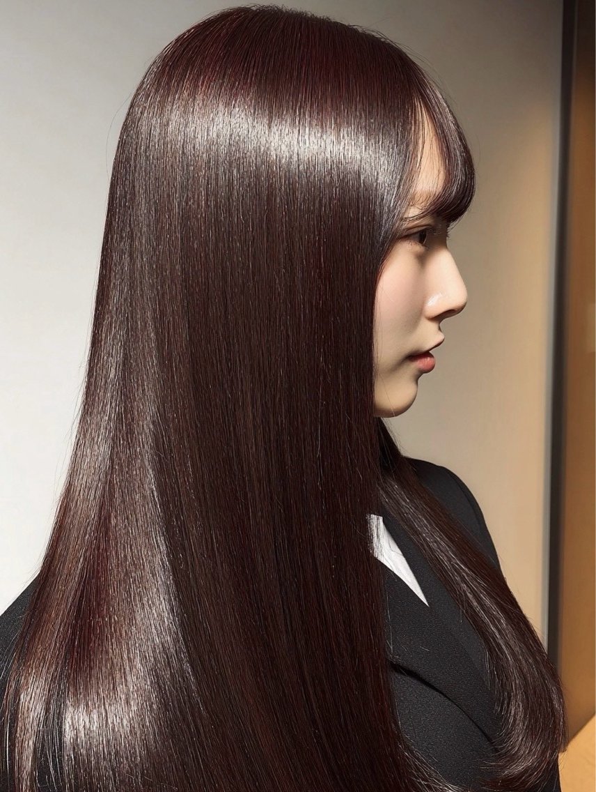 ロング 縮毛矯正 絶対綺麗な暖色カラー 🎯あります✨増渕✨のヘアスタイル
