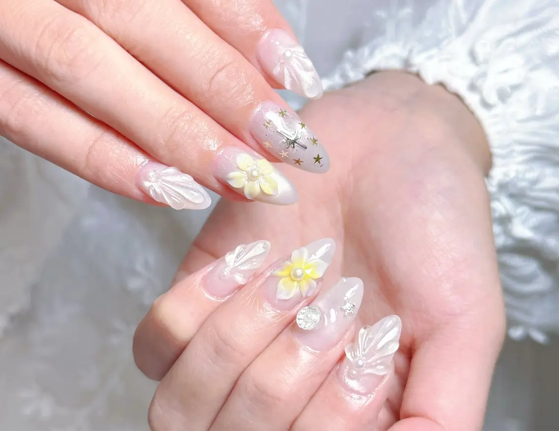 ネイル オーロラネイル ブルー チークネイル 長さ出し フットネイル Kaori ちゃんのネイルデザイン