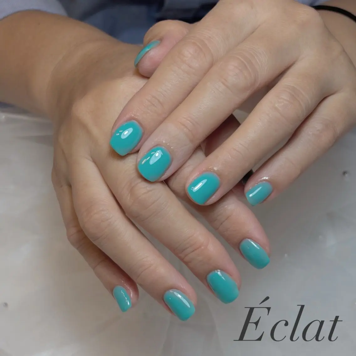 ネイル ブルー ワンカラーネイル ハンドネイル nail salon Éclatのネイルデザイン