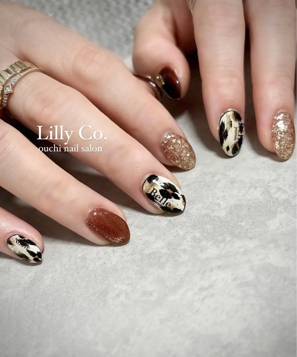 ネイル アニマル柄 ニュアンスネイル ハンドネイル ハンドケア Lilly Co.のネイルデザイン