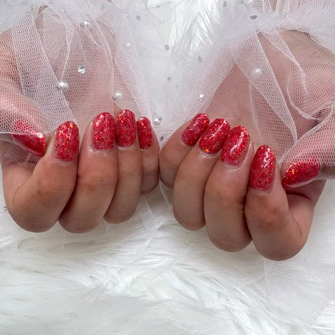 ネイル キラキラネイル ワンカラーネイル 赤色 ハンドネイル SHINE nail salonのネイルデザイン
