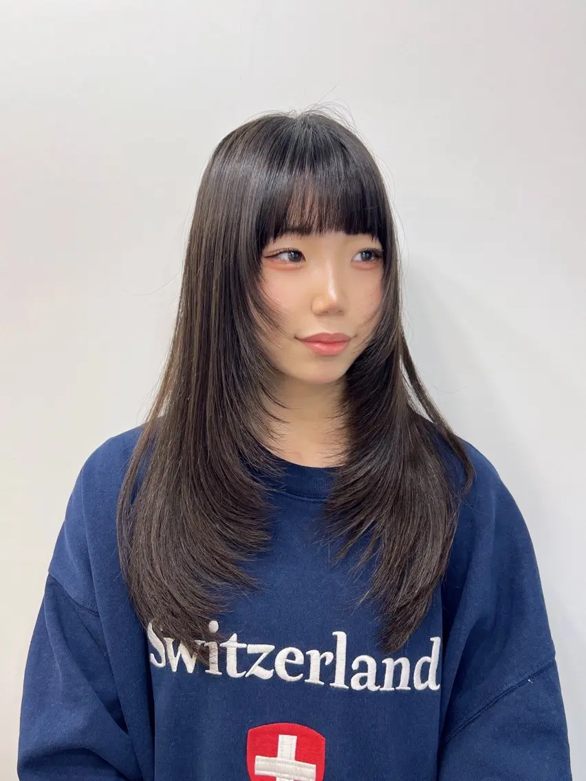 ロング カラー 顔まわりレイヤー レイヤーカット ワンホンレイヤー カット ヘアカラー トリートメント 渋谷レイヤーカット❌ 縮毛矯正専門/武田涼のヘアスタイル