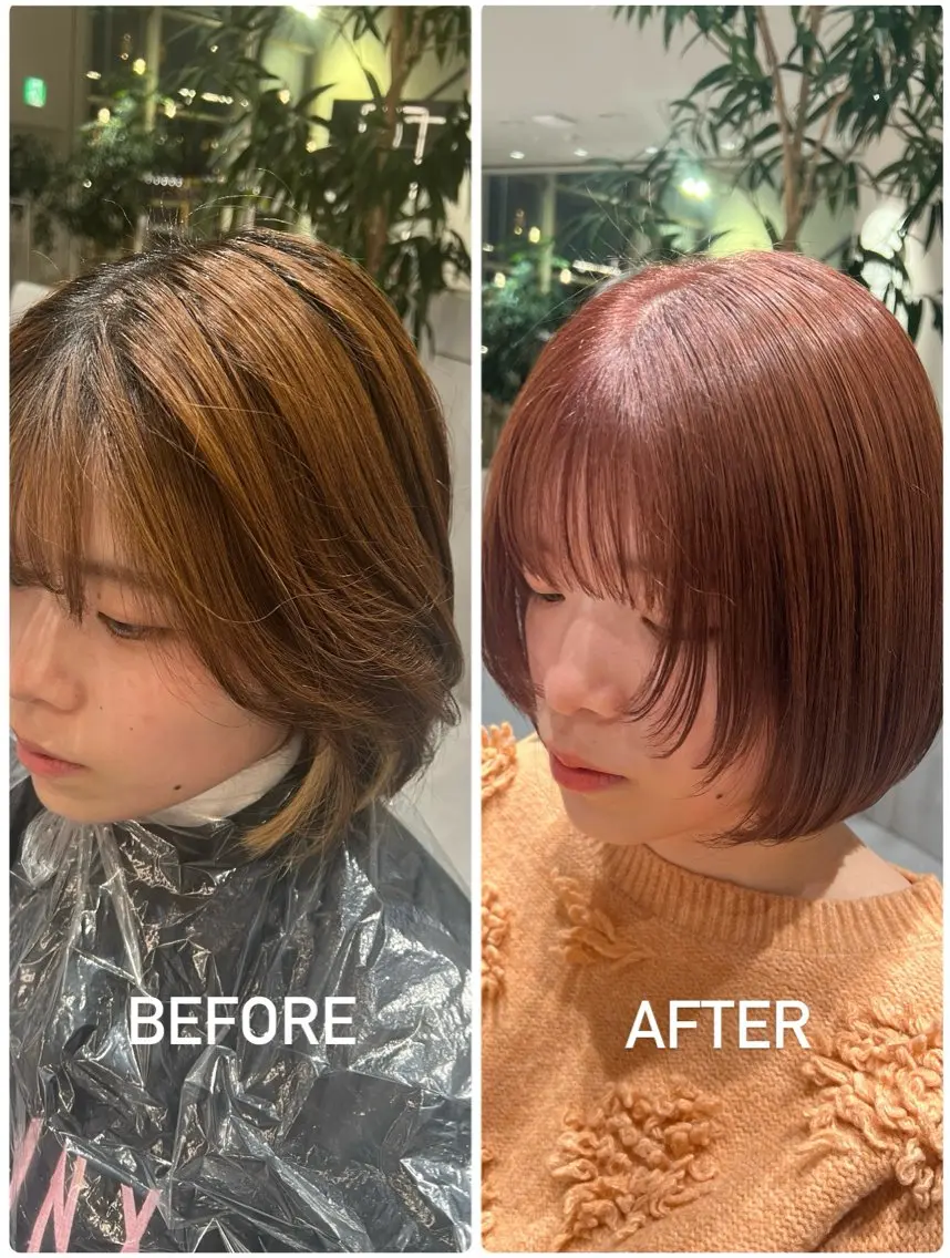 ミディアム カラー 透明感カラー トリートメント kako ショート ボブのヘアスタイル