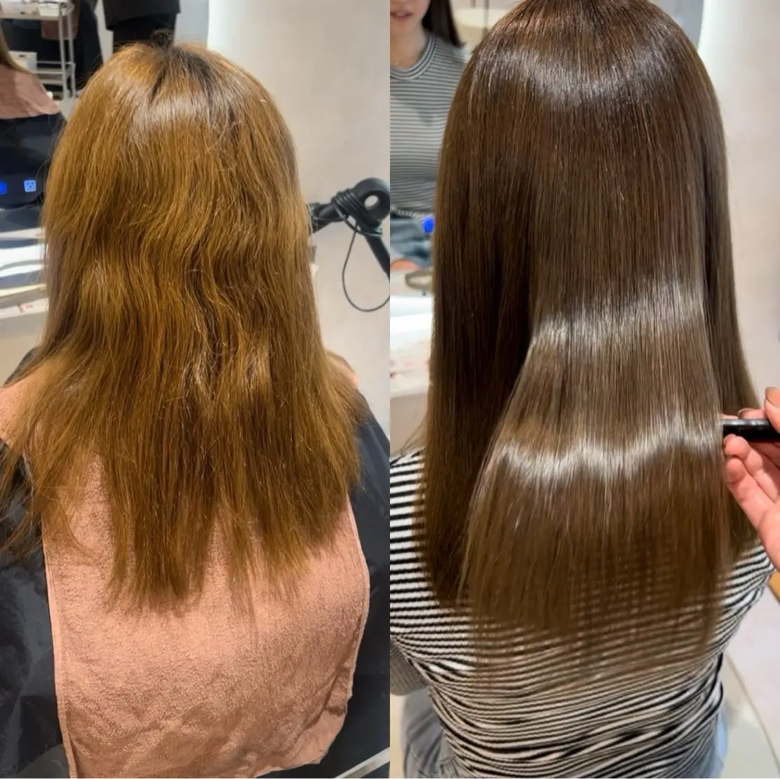 セミロング 髪質改善 縮毛矯正 ブリーチなしベージュ レイヤーカットはるかのヘアスタイル