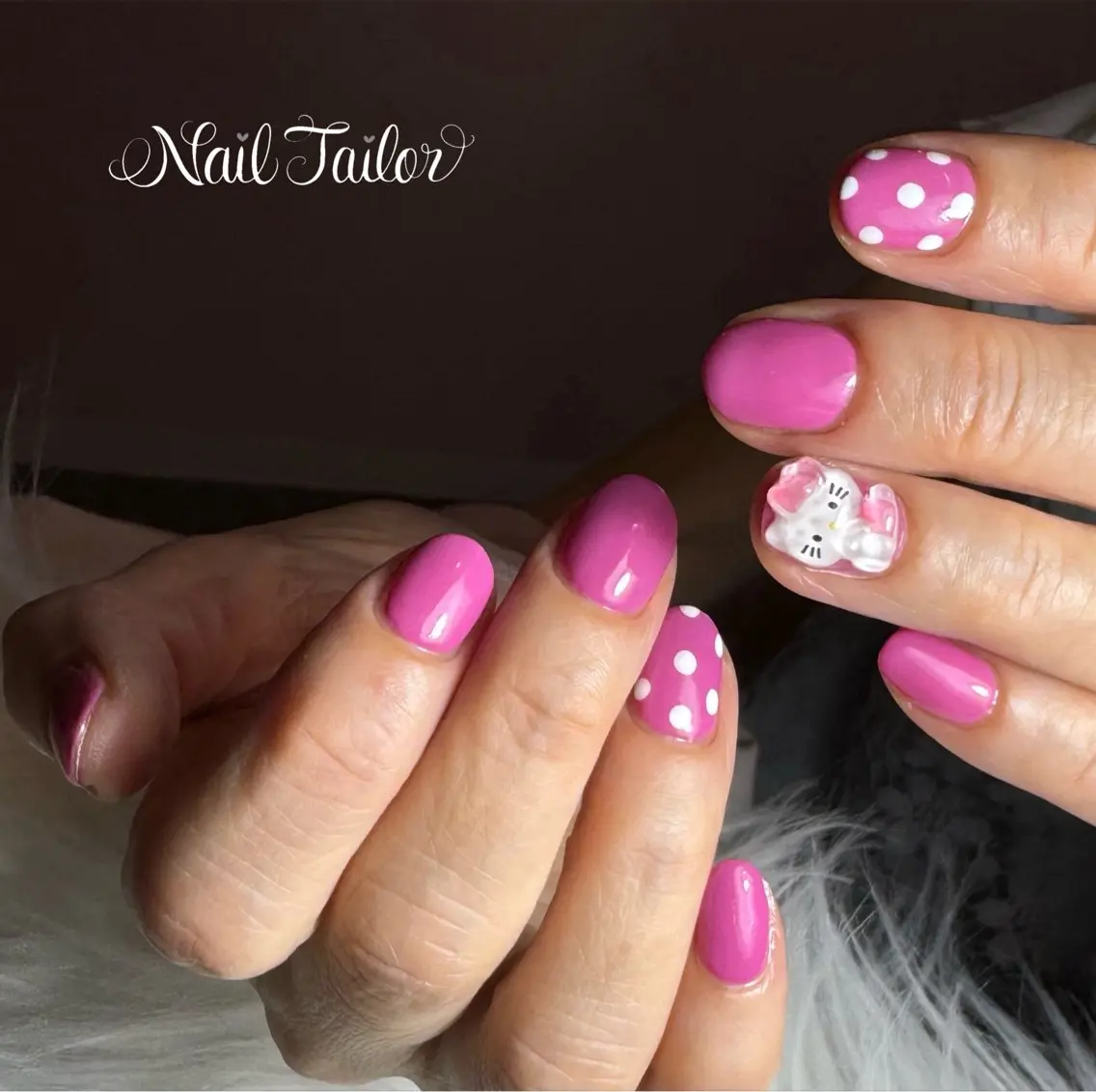 ネイル ドット 長さ出し ワンカラーネイル ピンク ハンドネイル NailTailor ネイルテイラーのネイルデザイン