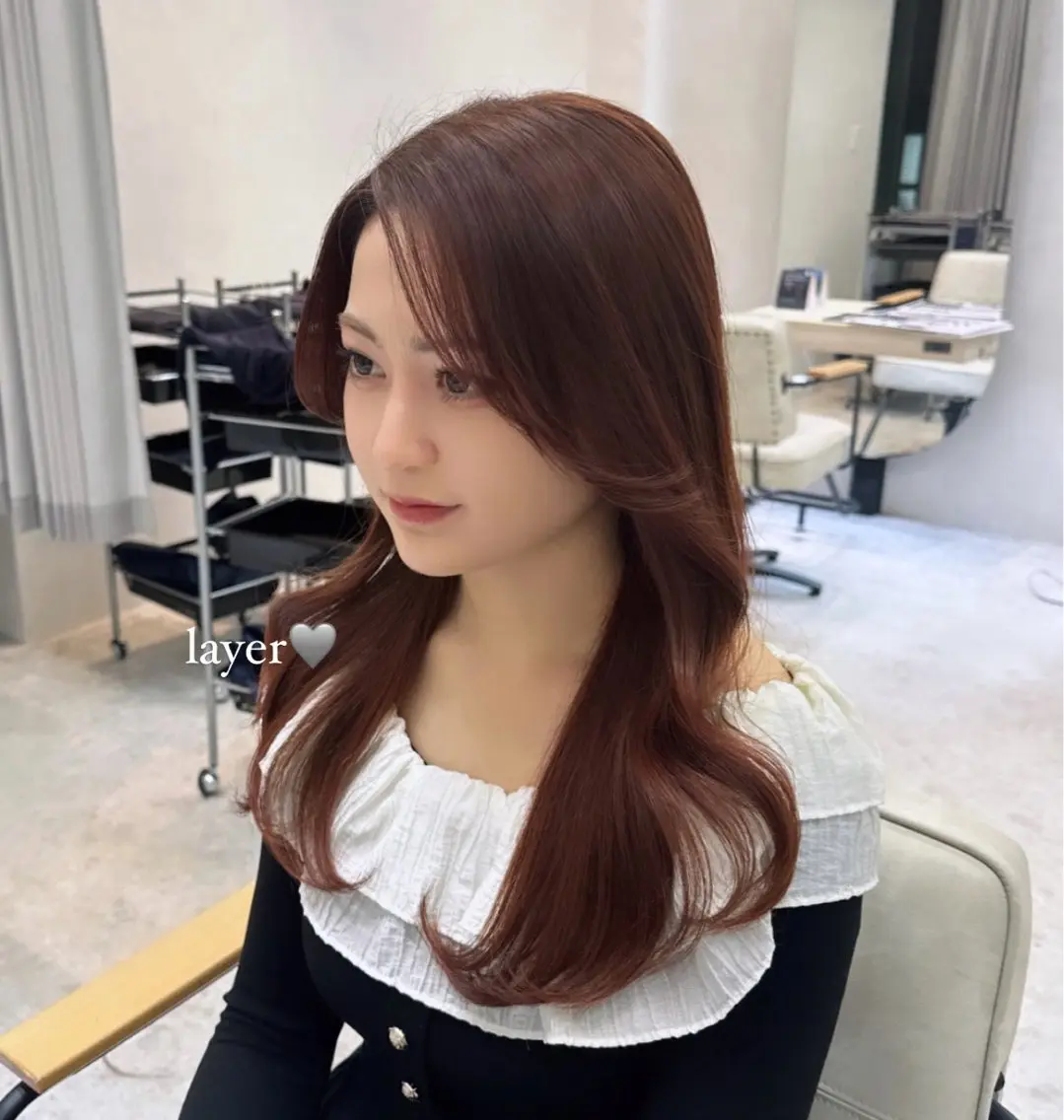 セミロング 韓国風ヘア レイヤーカット カット MACARON 宇根 幸恵🎀のヘアスタイル