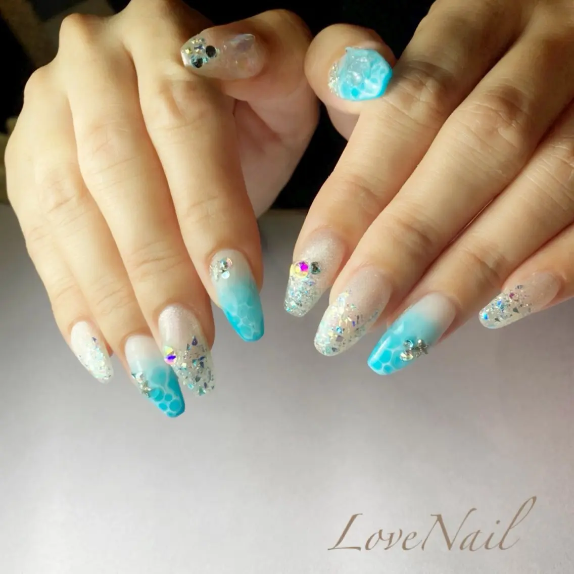ネイル ブルー 夏ネイル LoveNail HIROSHIMAのネイルデザイン