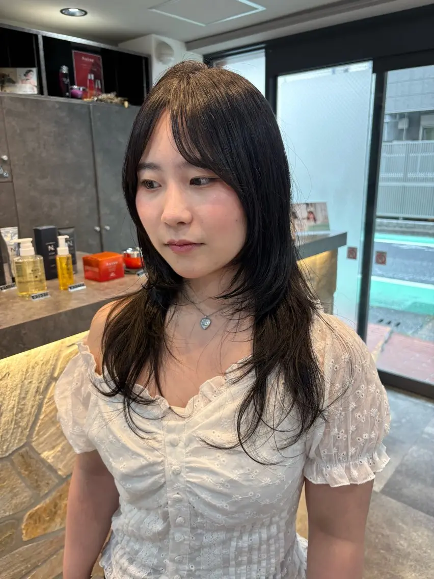 ロング ハッシュカット カット ヘアカラー トリートメント レイヤー✂︎ぷつボブ 艶カラー🤍noaのヘアスタイル
