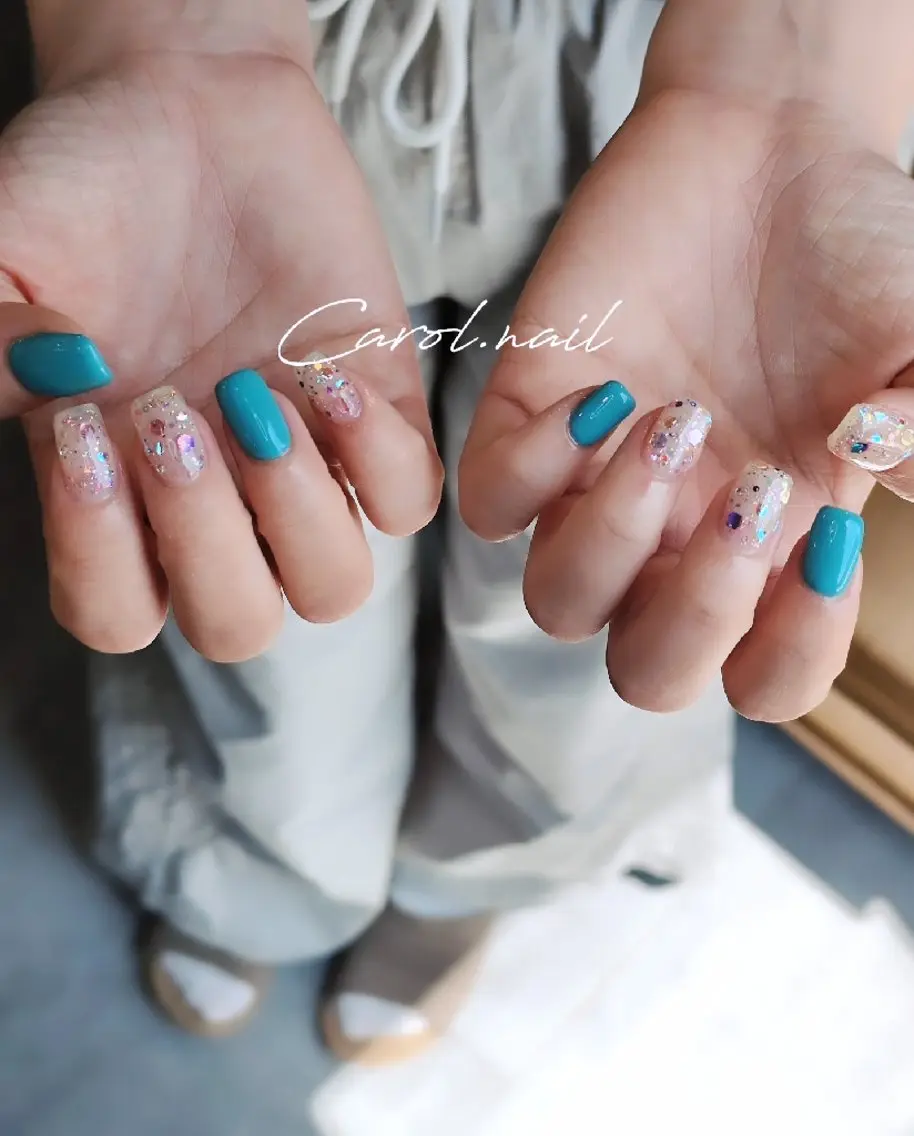 ネイル ブルー ワンカラーネイル ハンドネイル carol nailのネイルデザイン