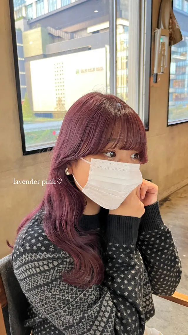 ロング カラー ヘアアレンジ ラベンダーカラー ラベンダーピンク ピンクカラー 光本 杏のヘアスタイル