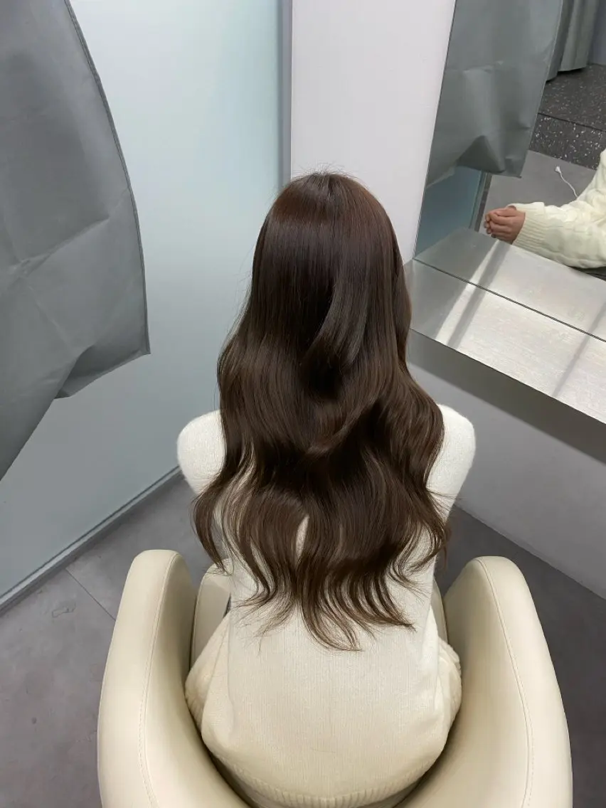ロング カラー ベージュカラー オリーブベージュ 江坂トレンド韓国風 髪質改善shinoのヘアスタイル