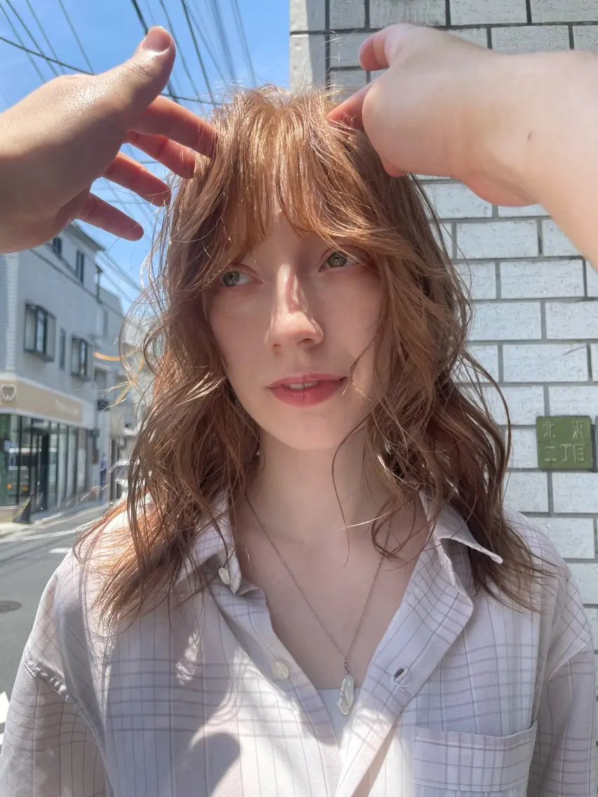 ミディアム カラー ベージュカラー ブリーチ ブリーチなしカラー オレンジ オレンジベージュ カット ヘアカラー トリートメント 森貴裕/ベージュ/ パーマ/オリーブのヘアスタイル