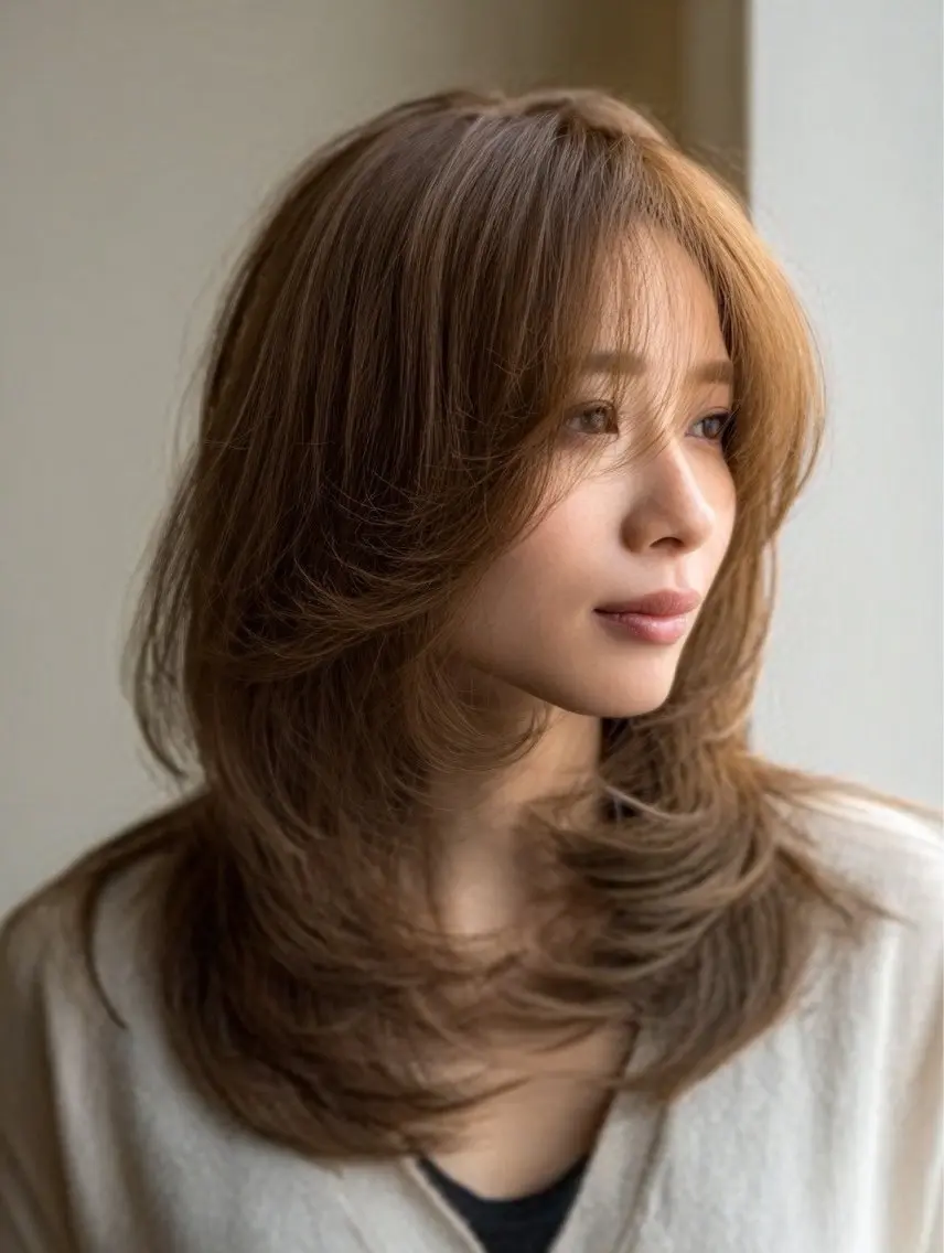 ロング 縮毛矯正 絶対綺麗な暖色カラー 🎯あります✨増渕✨のヘアスタイル