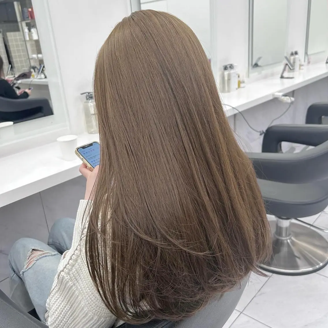 ロング カラー パーマ ヘアアレンジ メンズ キッズ ヘアカラー トリートメント ヘアセット ブリーチなしカラー/ ブラウン/レイヤーのヘアスタイル