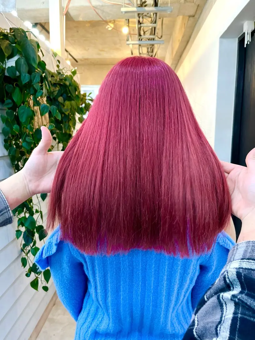 ミディアム カラー ピンクカラー ヘアカラー トリートメント ブリーチ有無Wカラー メンズパーマ大成のヘアスタイル