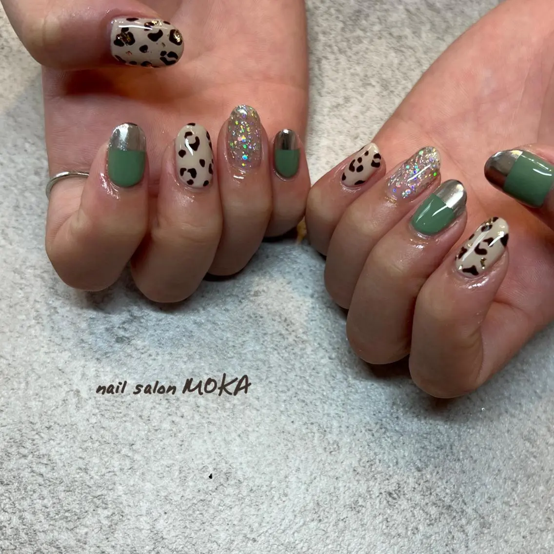 ネイル アニマル柄 フレンチネイル ミラーネイル nail. MOKAのネイルデザイン