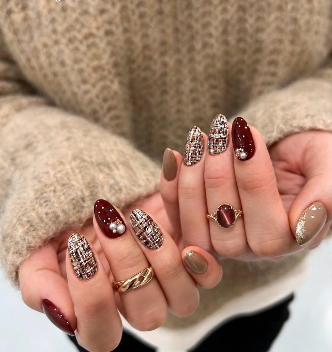 【秋冬限定🍁】❄️🔥定額デザイン4本+ストーン・パーツ♥️2本付き ¥4,800🎁の写真