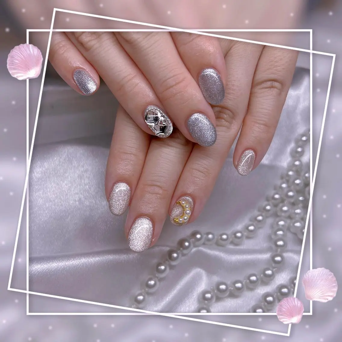 ネイル フレンチネイル キラキラネイル 韓国ネイル マグネットネイル マグネットフレンチ Chill Nailsalonのネイルデザイン