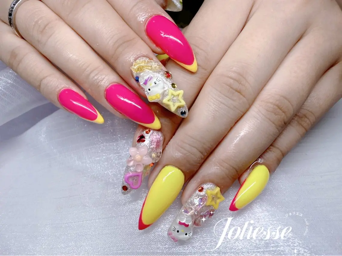 ネイル フレンチネイル ピンク 黄色 Joliesse nail salonのネイルデザイン