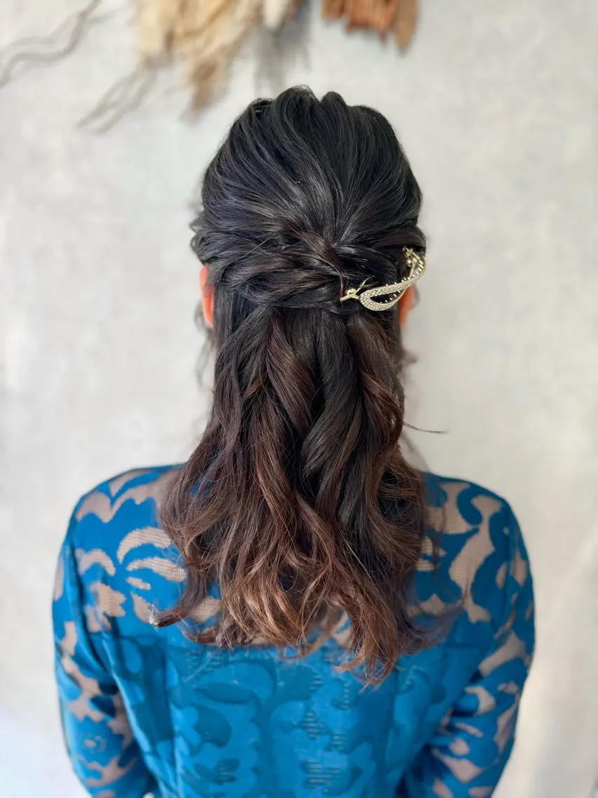 セミロング ヘアアレンジ ハーフアップ 結婚式・ブライダル ヘアセット 伊藤 栄子のヘアスタイル