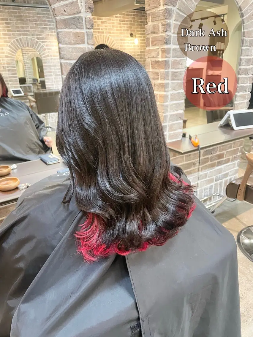 ミディアム カラー アッシュ インナーカラー レッドカラー カット ヘアカラー トリートメント 艶カラー/インナー /グラデ/大西小百合のヘアスタイル