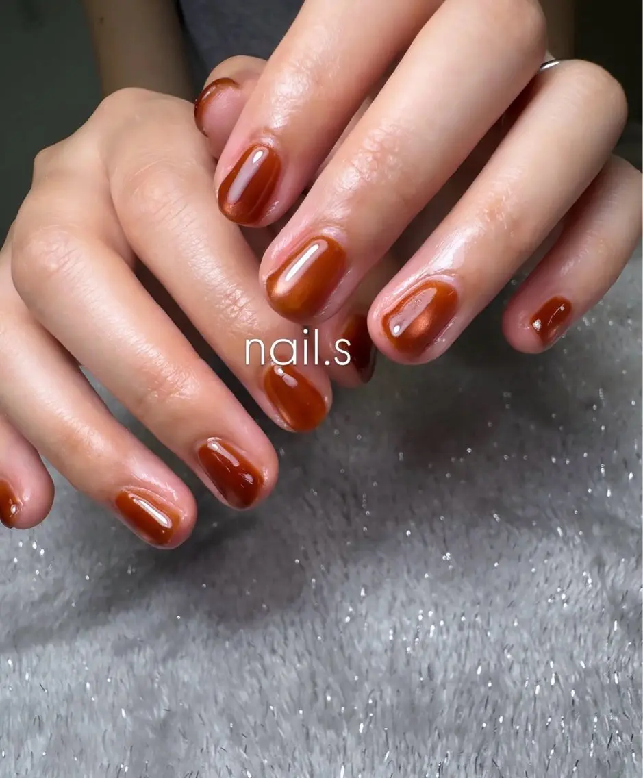 ネイル ブラウン マグネットネイル ワンカラーネイル ハンドネイル nail.s misatoのネイルデザイン