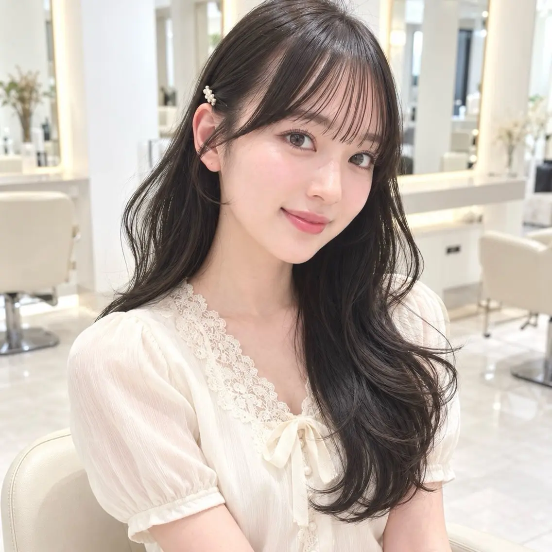 ロング カラー ブリーチ 透明感カラー ハイトーンカラー インナーカラー くびれヘア カット ヘアカラー トリートメント ♡mao♡/顔周り /透明感カラー🎀のヘアスタイル