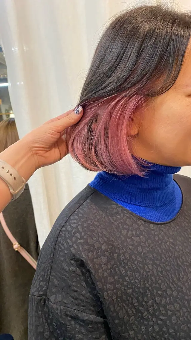 ミディアム カラー インナーカラー ピンクカラー ヘアカラー トリートメント NIKO/名古屋/ 髪質改善/艶髪のヘアスタイル