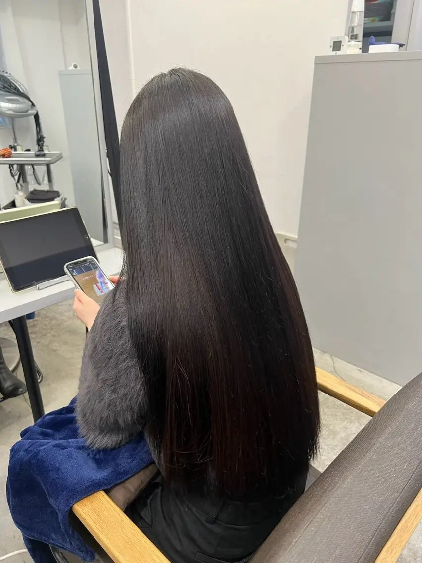 ロング パーマ 縮毛矯正 🍒モテ暖色カラー × うる艶✧ ゆなのヘアスタイル