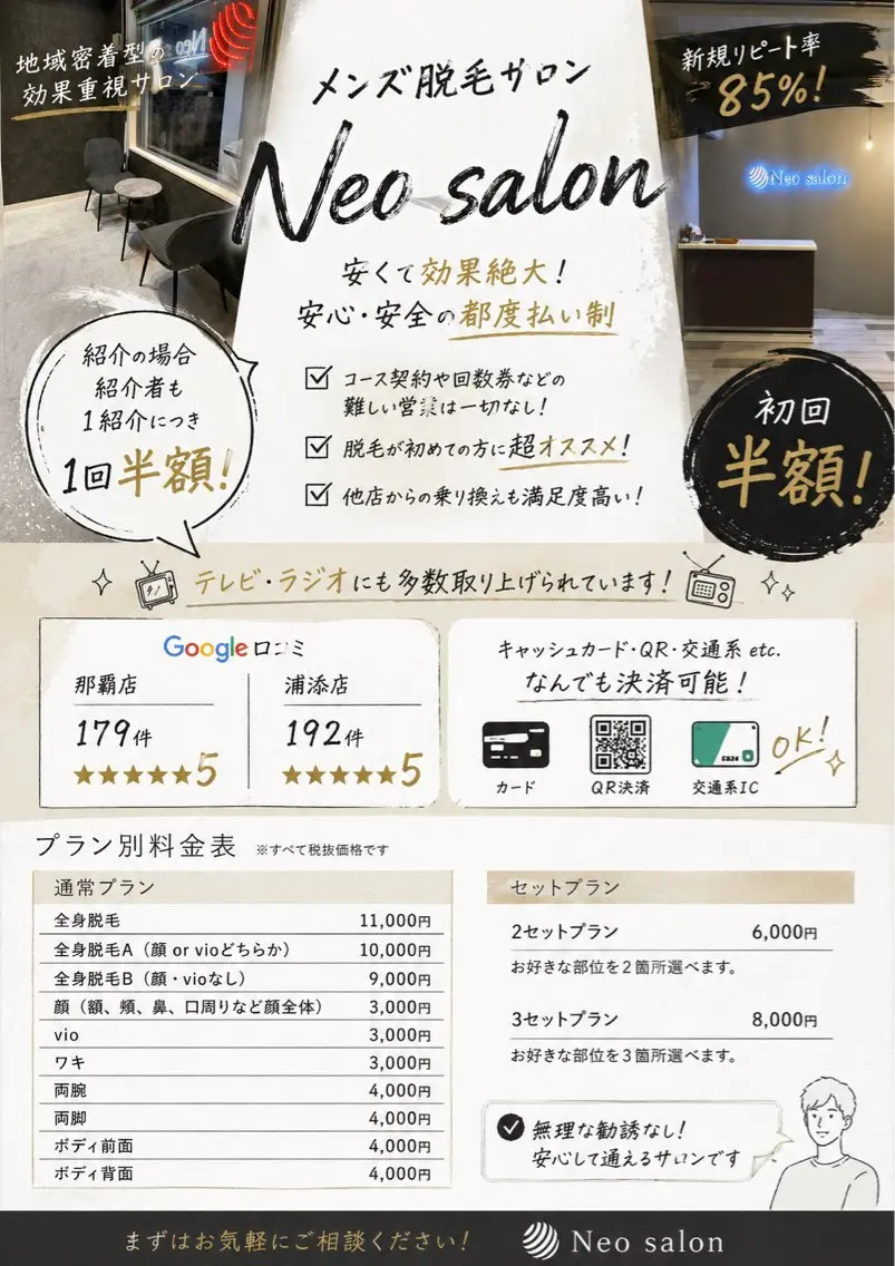メンズ 脱毛 Neosalon ネオサロンのエステ・リラクイメージ