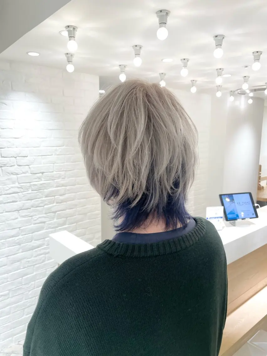カラー メンズ メンズブリーチ ブリーチ ブルーカラー ヘアカラー miyu 美髪縮毛矯正𓂃꙳⋆のヘアスタイル