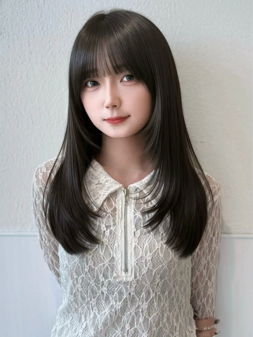ロング カット トリートメント 表参道小顔カット前髪 割れ改善クロスパーマのヘアスタイル