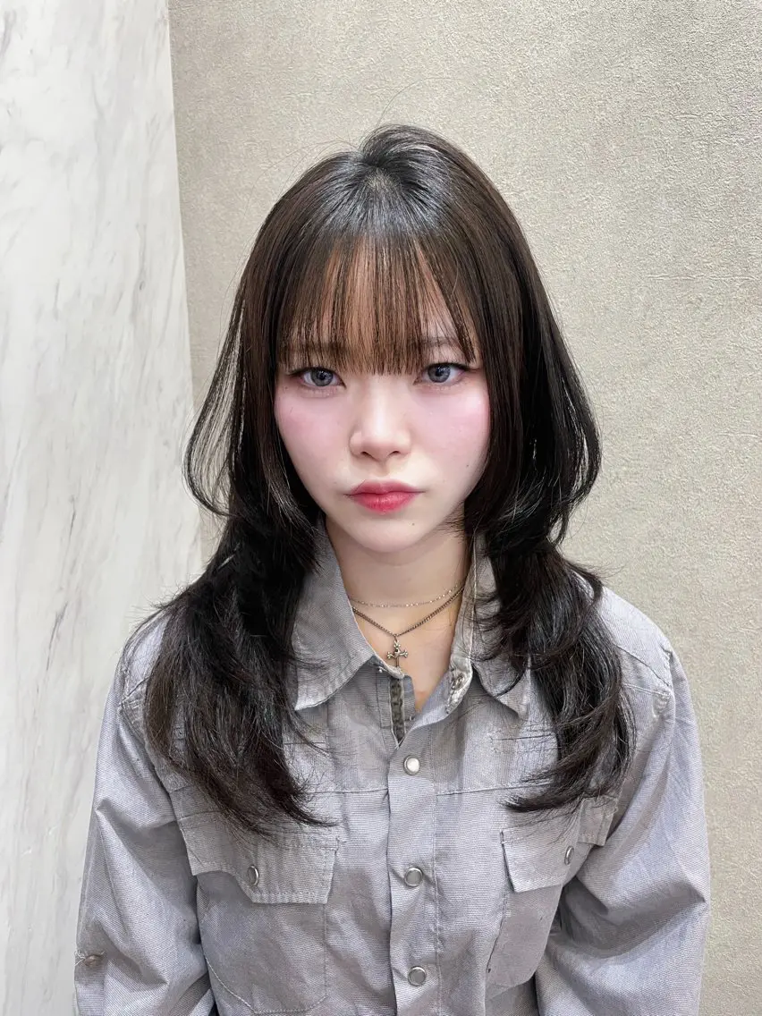 セミロング カット ヘアカラー MOE 福岡韓国ヘア✧︎のヘアスタイル