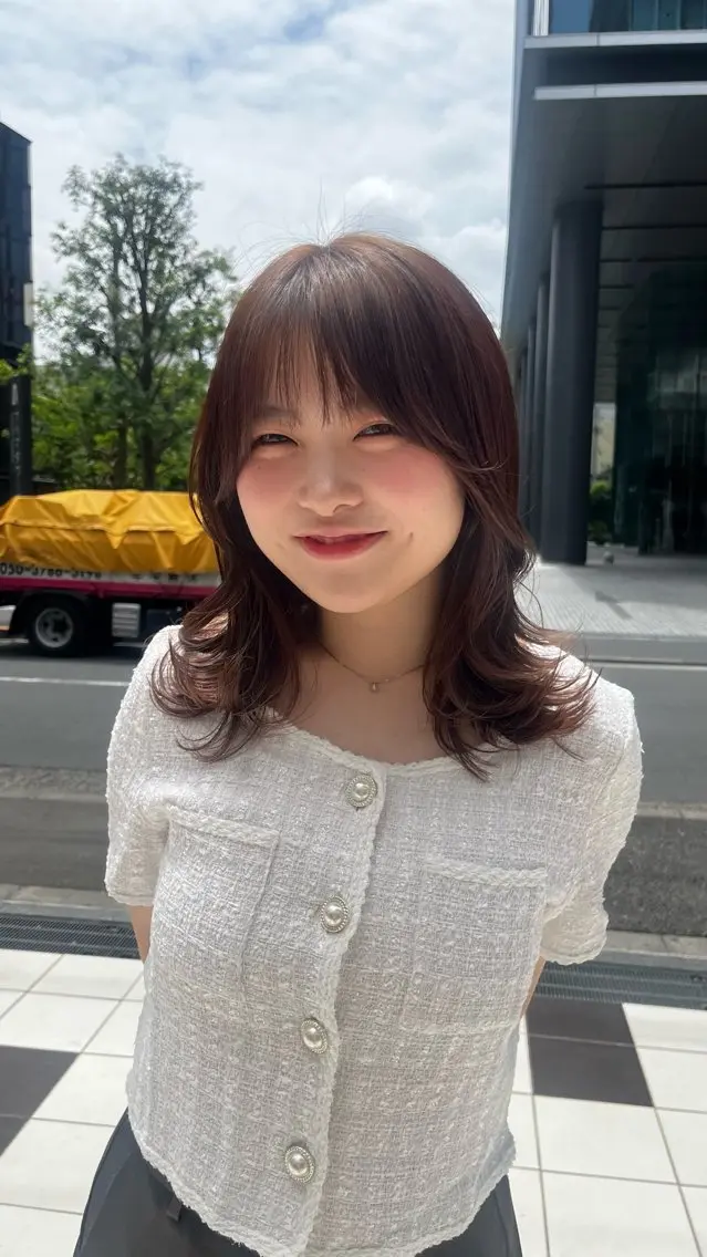 ミディアム カラー 柔らかい艶暖色 レイヤー🫧姫汝のヘアスタイル