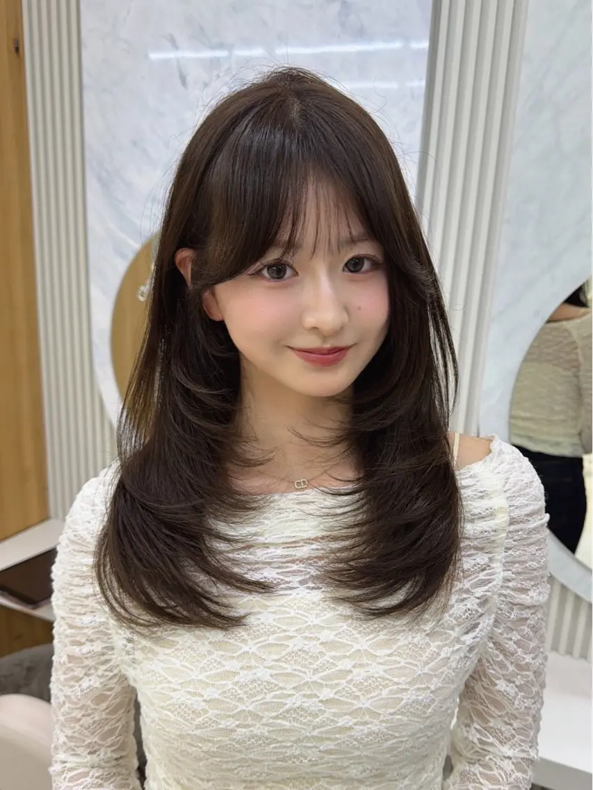 セミロング カット ヘアカラー トリートメント 顔周り/レイヤー /韓国ヘア/TAKUのヘアスタイル
