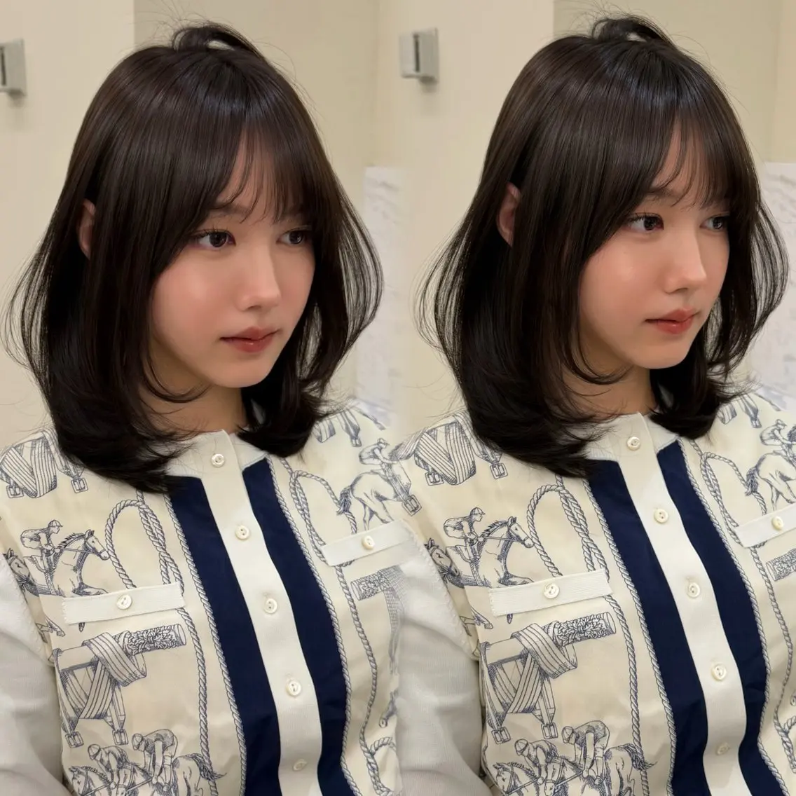 ミディアム カット ヘアカラー トリートメント hiyori🎀 韓国レイヤーのヘアスタイル