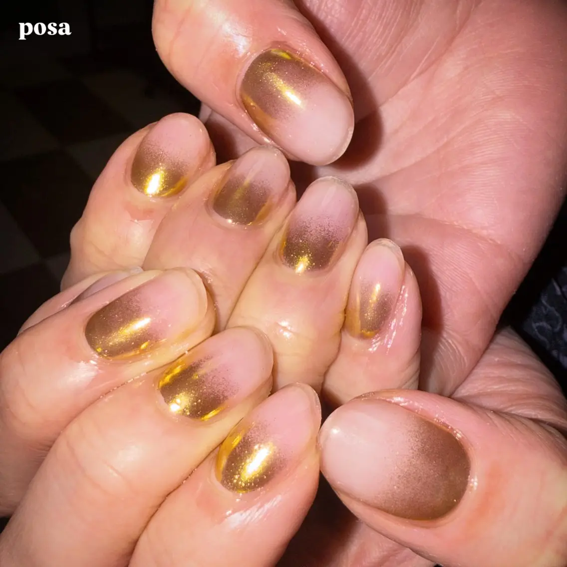 ネイル ゴールド ミラーネイル シンプルネイル ハンドネイル posa nail モエミのネイルデザイン