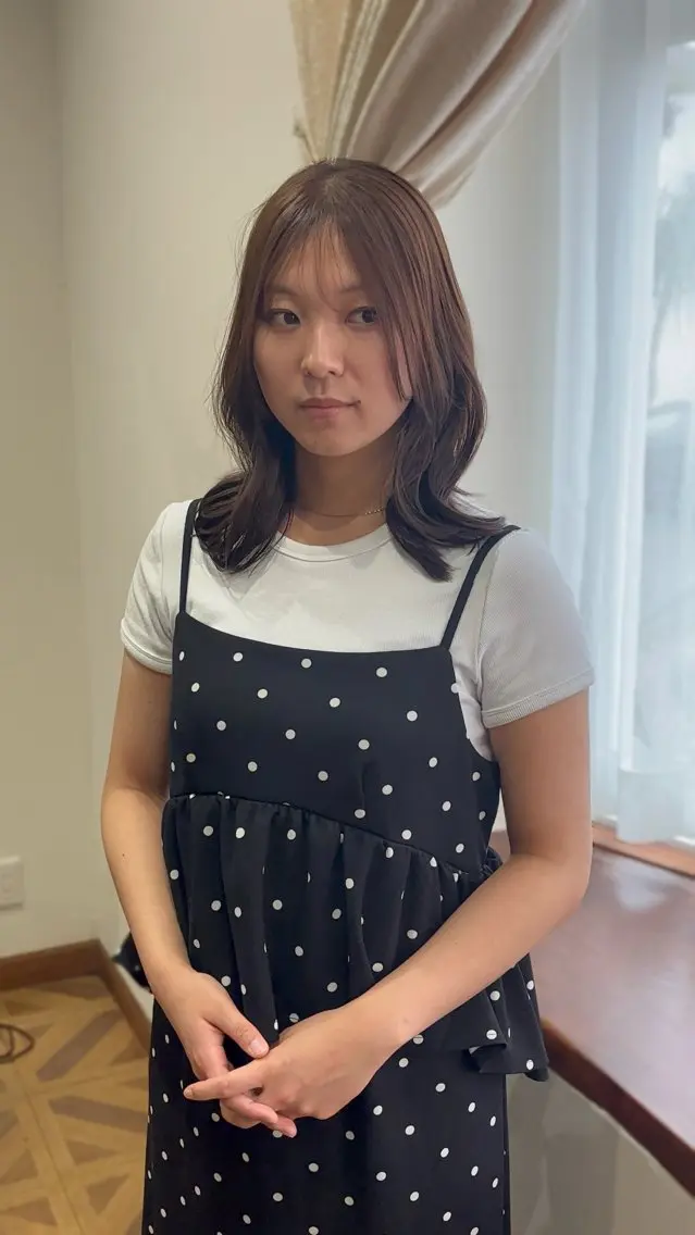 セミロング カラー ヘアカラー トリートメント 兼子莉彩 ／暗髪🤎／暖色🍒のヘアスタイル