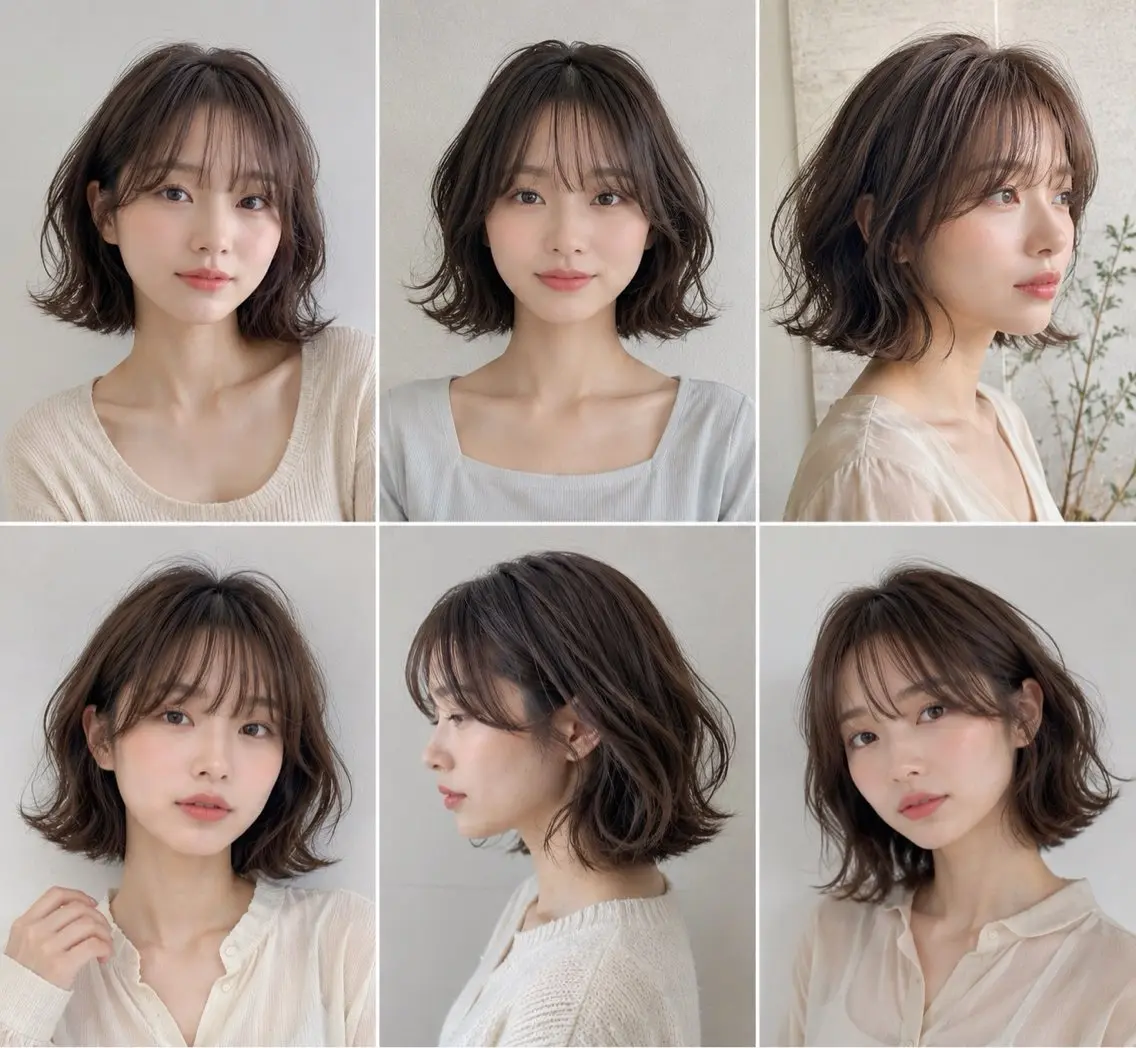 ミディアム パーマ ボブレイヤー ミディアムパーマ ボブ 顔周りカット 韓国風ヘア レイヤーカット ショートカットパーマのヘアスタイル