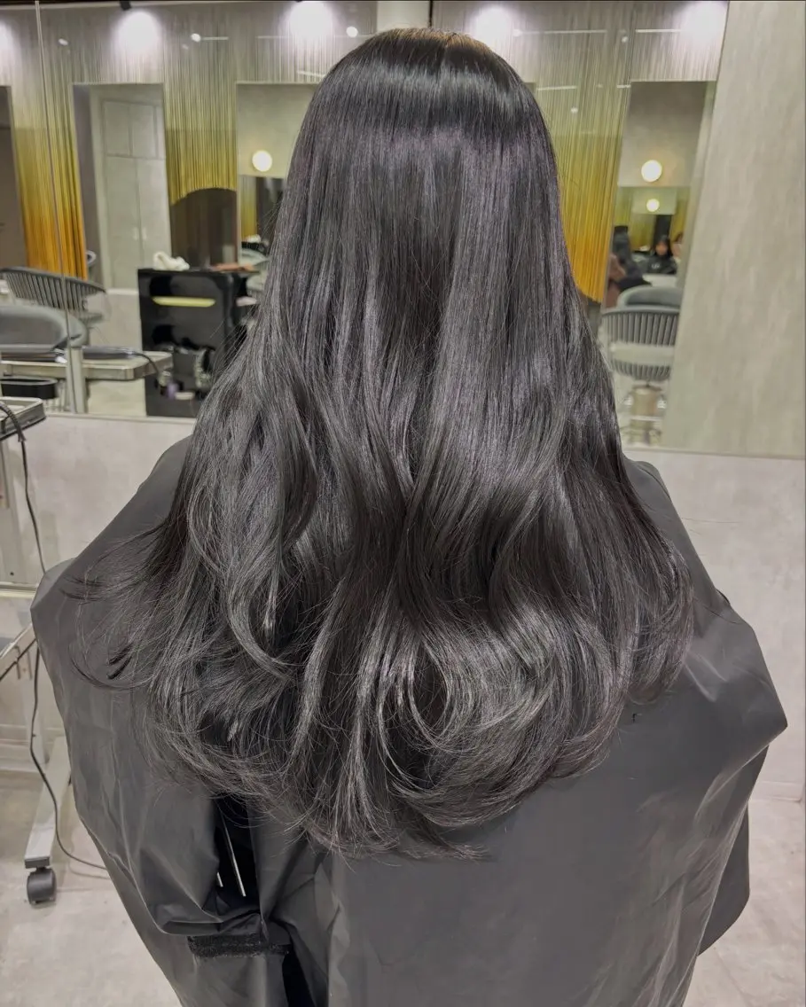 ロング カラー 黒髪 グレーブラック ヘアカラー トリートメント 🌷レイヤー・ボブ /tomomi🌷のヘアスタイル