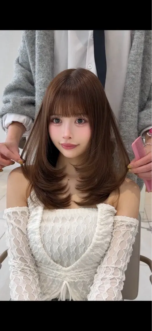 セミロング カット ヘアカラー トリートメント 顔周り/レイヤー /韓国ヘア/TAKUのヘアスタイル