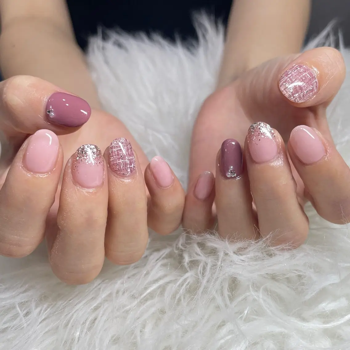 ネイル ピンク ツイードネイル IROHA NAIL nanaのネイルデザイン