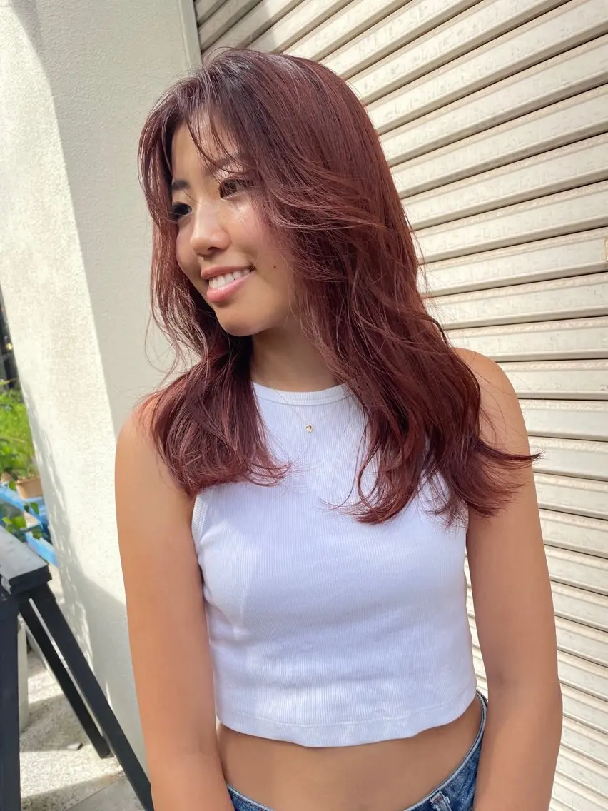 ロング カラー レッドカラー カット ヘアカラー 狩野 羅夢のヘアスタイル