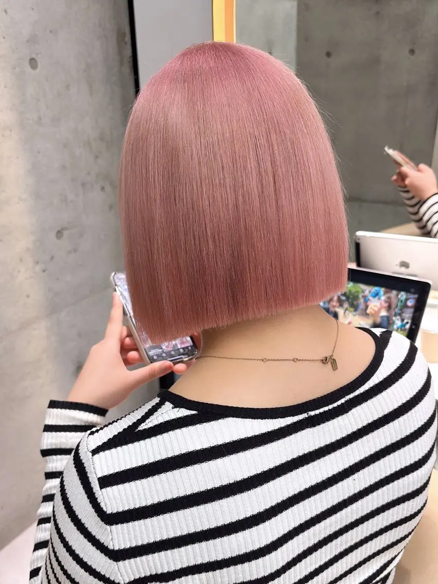 ミディアム ヘアカラー トリートメント けいし🐬ボブ 美髪縮毛矯正のヘアスタイル