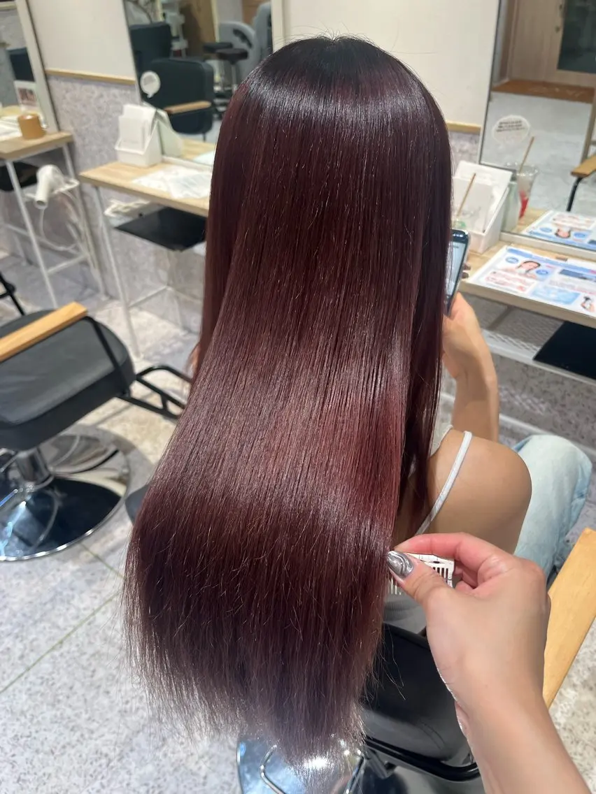 セミロング カラー ブリーチ カシス ピンクカラー 髪質改善 トリートメント ヘアカラー トリートメント 髪質改善&艶カラー/ ほんだあみ (♡)のヘアスタイル
